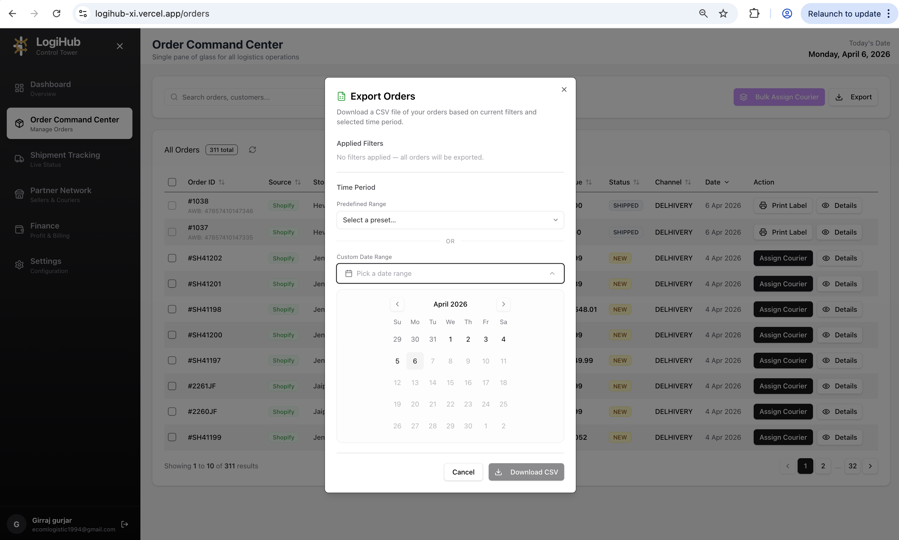 Export Orders — Flexible Data Export