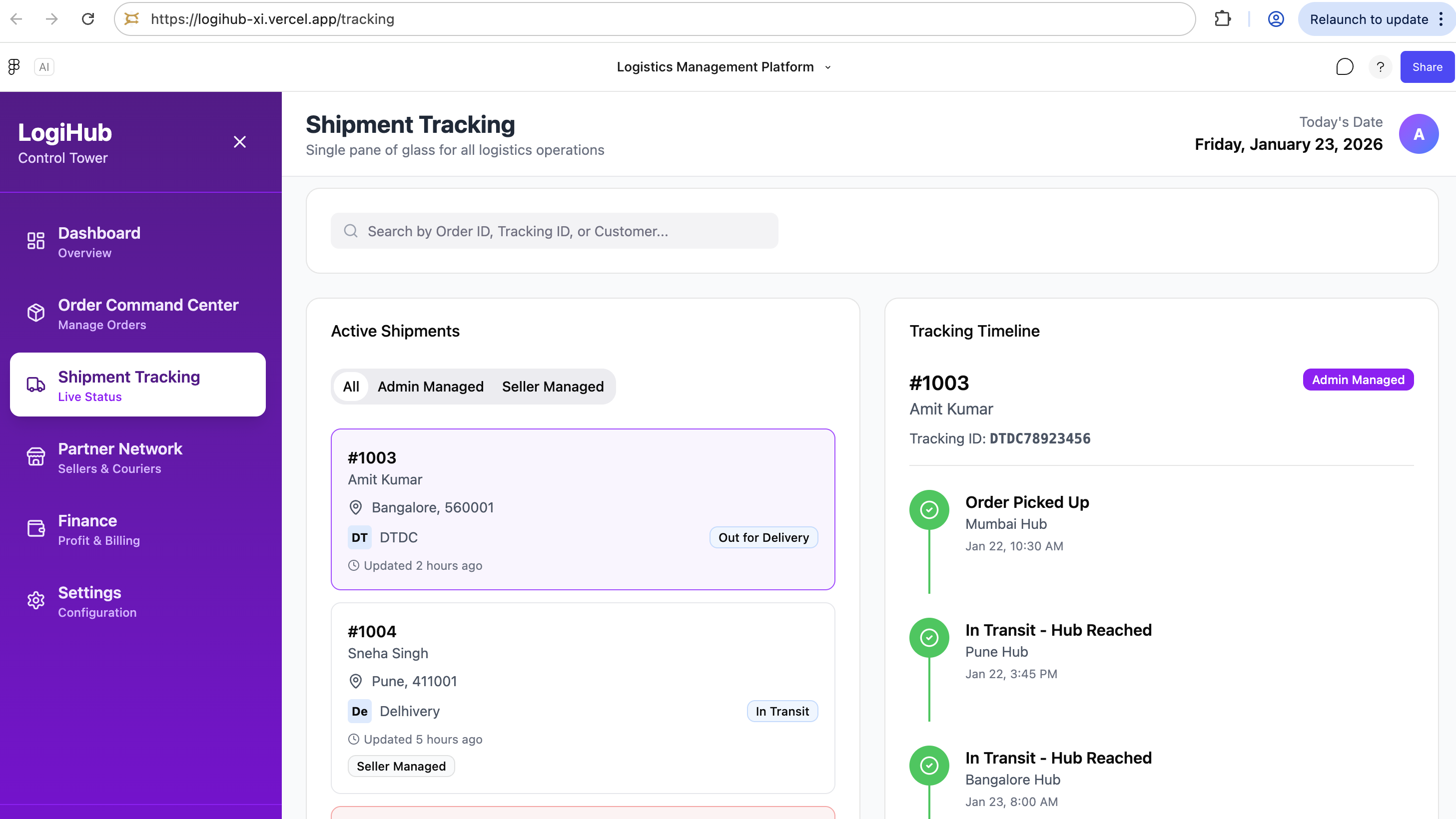 Shipment Tracking — Real-Time Tracking Timeline
